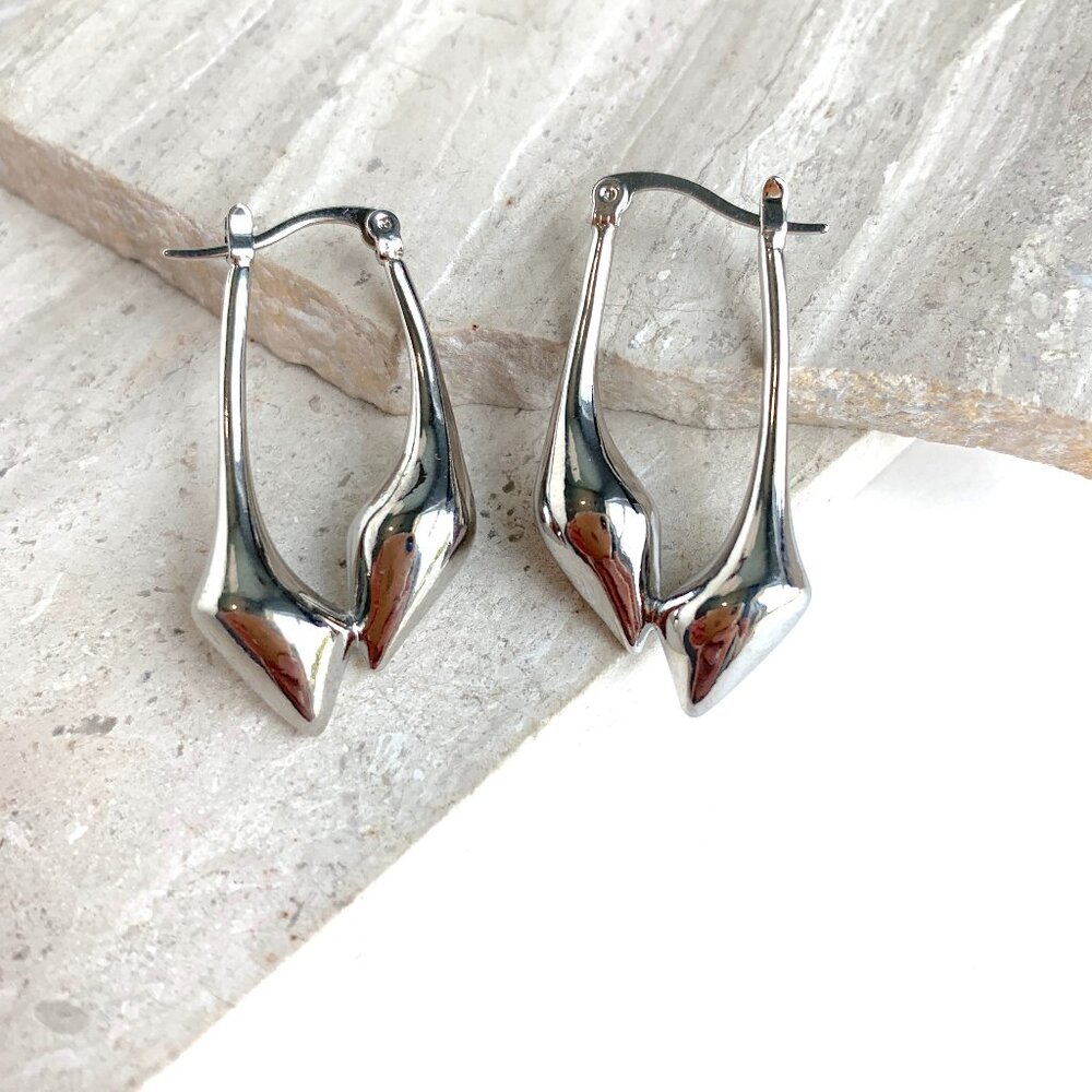NEW! ~ Anthropologie Organic Drop Silver Hinge Hoop Earrings